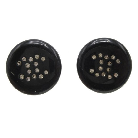 Chanel Button Pierced Earrings Rhinestone Black 00A 29488 - Picture 5 of 10